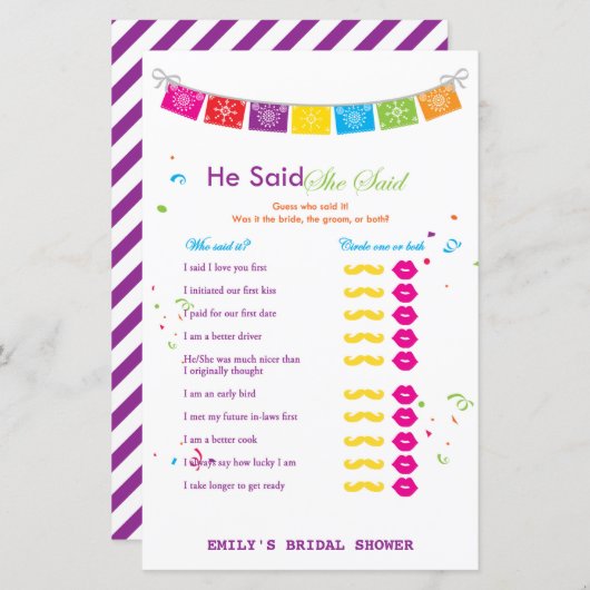 フィエスタメキシコブライダルシャワーゲームプリント (正面/裏面)