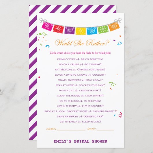 フィエスタメキシコブライダルシャワーゲームプリント (正面/裏面)