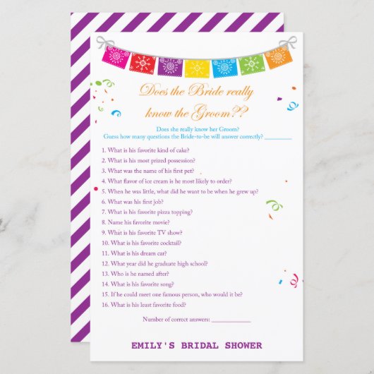 フィエスタメキシコブライダルシャワーゲームプリント (正面/裏面)