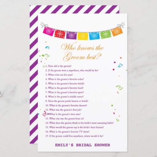 フィエスタメキシコブライダルシャワーゲームプリント (正面/裏面)