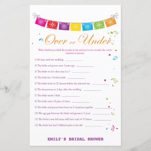 フィエスタメキシコブライダルシャワーゲームプリント (正面)