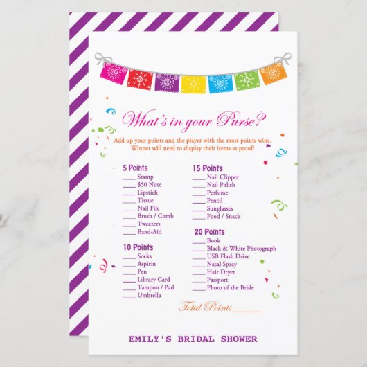 フィエスタメキシコブライダルシャワーゲームプリント (正面/裏面)