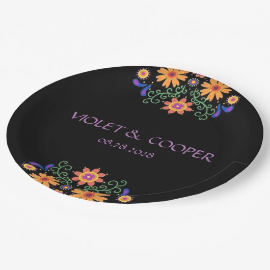 フィエスタメキシコ花模様結婚ズ ペーパープレート (アングル)