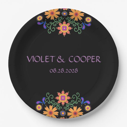 フィエスタメキシコ花模様結婚ズ ペーパープレート (正面)