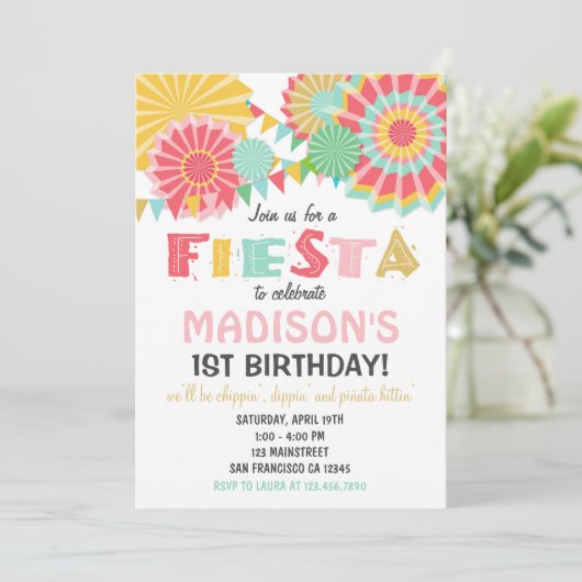 フィエスタメキシコ誕生日パーティー招待ピンク金ゴールド 招待状 (スタンド正面)