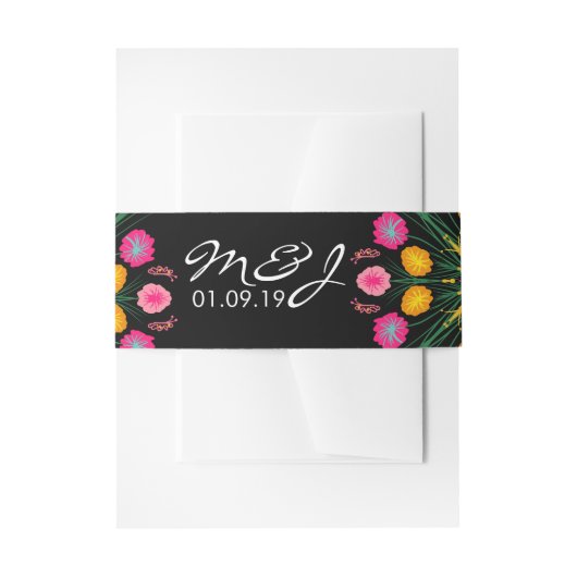 フィエスタメキシ結婚コ手描きフローラ蝶 招待状ベリーバンド (正面例)