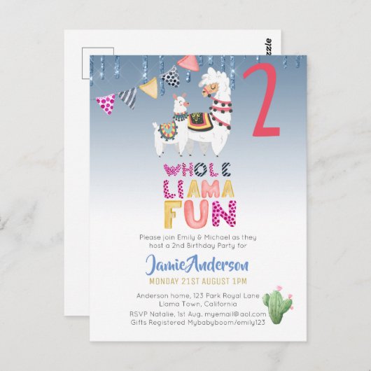 フィエスタラマママ2ndバースデーボーイガールウォーター色 ポストカード (正面/裏面)