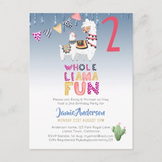 フィエスタラマママ2ndバースデーボーイガールウォーター色 ポストカード (正面)