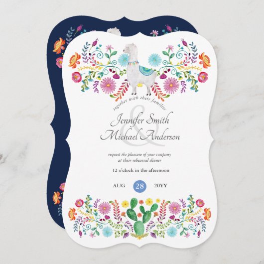 フィエスタリハーサルディナーラマフォークフラワースカッティ 招待状 (正面/裏面)