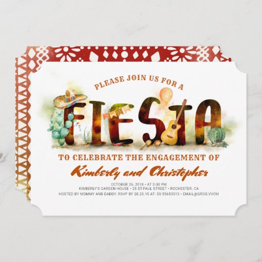 フィエスタ婚約パーティ招待状メキシコパーティー 招待状 (正面/裏面)