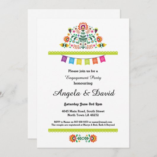 フィエスタ婚約メキシコパターンウェディングカンダム 招待状 (正面/裏面)