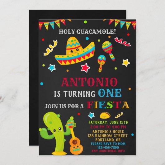 フィエスタ招待フィエスタ誕生日の招待ボーイ 招待状 (正面/裏面)