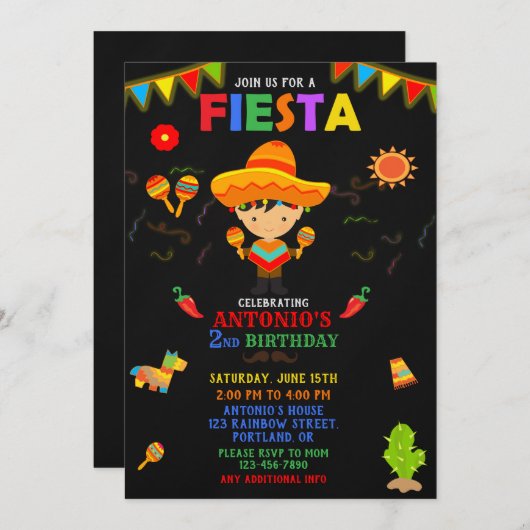 フィエスタ招待フィエスタ誕生日の招待ボーイ 招待状 (正面/裏面)