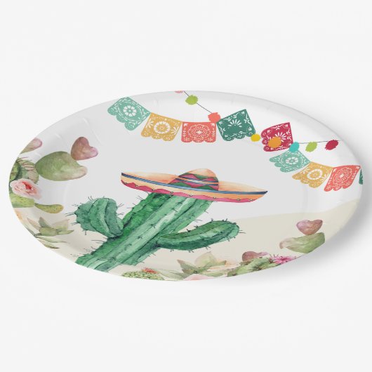 フィエスタ水彩サボテン乳汁多肉性メキシコパーティー ペーパープレート (アングル)