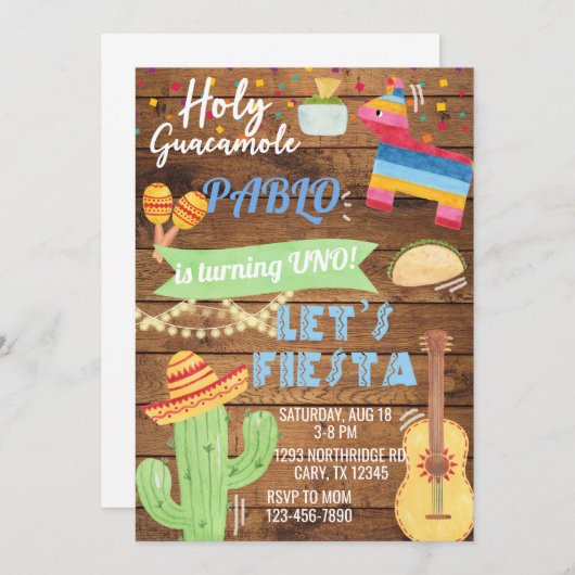 フィエスタ男の子の誕生日の招待状、男の子フィエスタ任意の年齢 招待状 (正面/裏面)