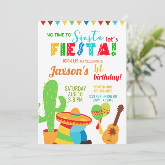 フィエスタ男の子/男の誕生日の招待状、任意の年齢。 招待状 (スタンド正面)