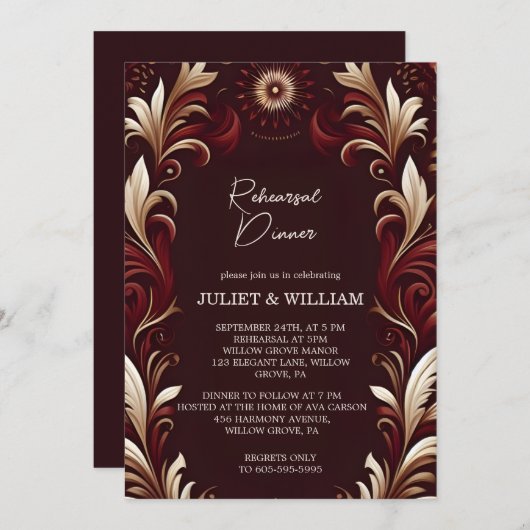 フィエスタ素朴フローラバラスペインのリハーサルディナー 招待状 (正面/裏面)