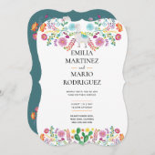 フィエスタ結婚ズラマフォークフラワーズカクティー招待状 招待状 (正面/裏面)