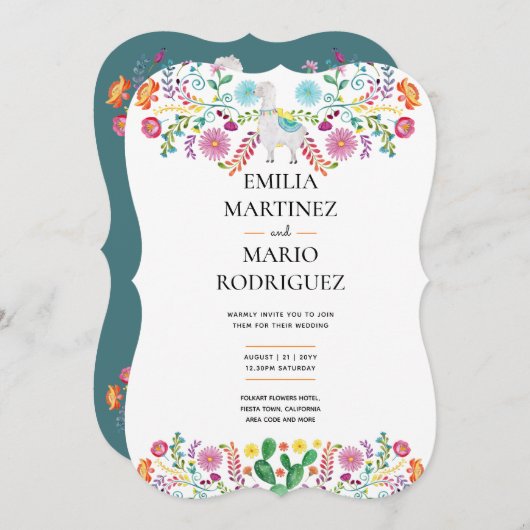 フィエスタ結婚ズラマフォークフラワーズカクティー招待状 招待状 (正面/裏面)