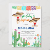 フィエスタ誕生日と双子の少年のためのバプテスマ 招待状 (正面)