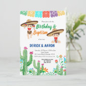 フィエスタ誕生日と双子の少年のためのバプテスマ 招待状 (スタンド正面)