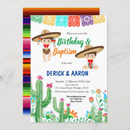 フィエスタ誕生日と双子の少年のためのバプテスマ 招待状