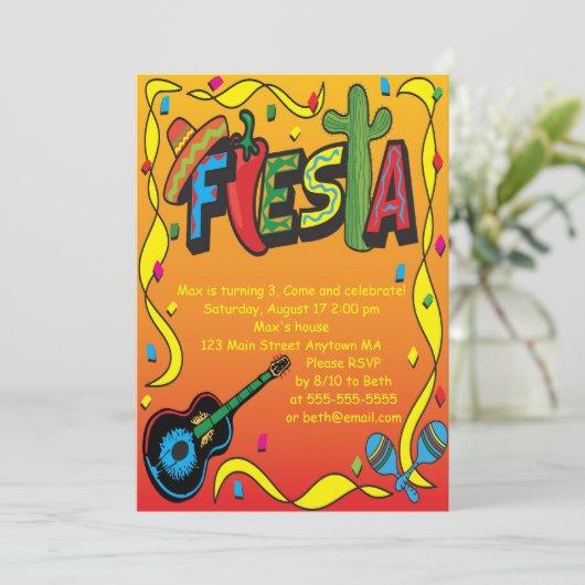 フィエスタ誕生日またはパーティの招待状 招待状 (スタンド正面)