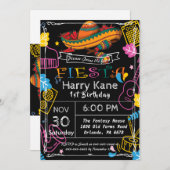 フィエスタ誕生日チャルクボードメキシコ語 招待状 (正面/裏面)