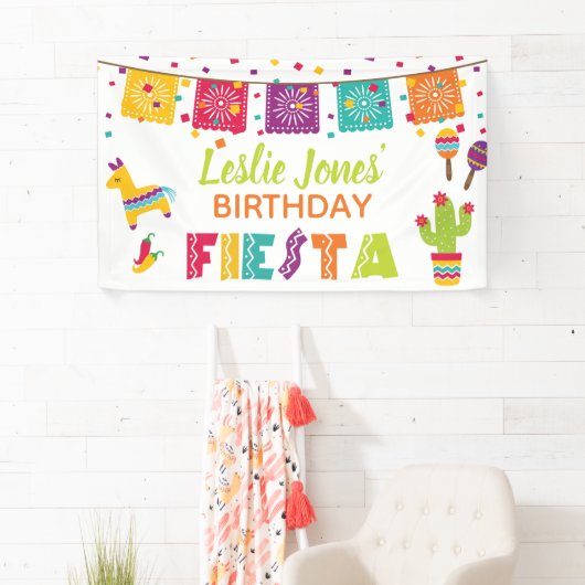 フィエスタ誕生日バナー – 白い背景 横断幕 (インサイチュ)