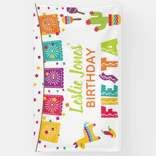 フィエスタ誕生日バナー – 白い背景 横断幕 (縦)