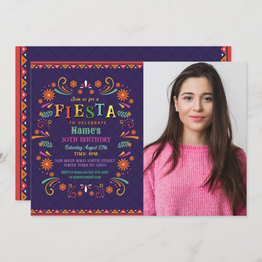 フィエスタ誕生日パーティー招待状メキシコ写真メキシコ 招待状 (正面/裏面)