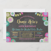 フィエスタ誕生日フローラメキシコファンピンク旗 招待状 (正面)