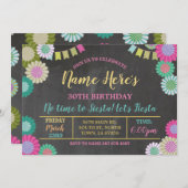 フィエスタ誕生日フローラメキシコファンピンク旗 招待状 (正面/裏面)