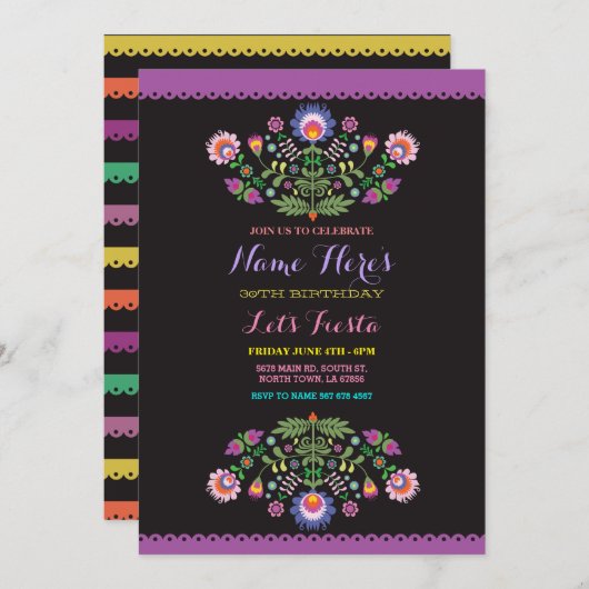 フィエスタ誕生日フローラメキシコ招待状 招待状 (正面/裏面)