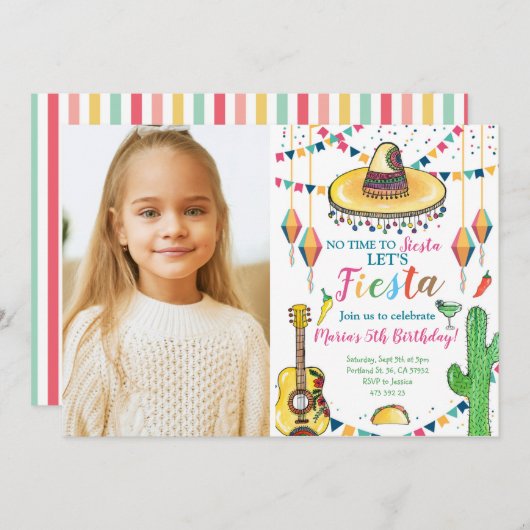 フィエスタ誕生日招待状時間からシエスタメキシコ 招待状 (正面/裏面)