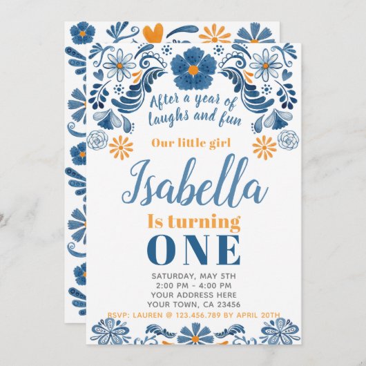 フィエスタ誕生日招待状、フローラパーティー招待状 招待状 (正面/裏面)