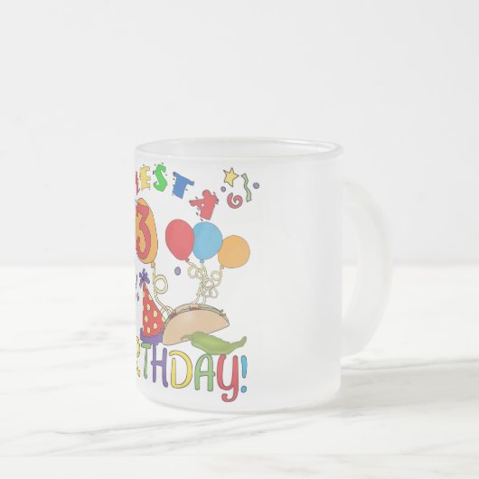 フィエスタ誕生日Tシャツとギフト フロストグラスマグカップ (正面右)
