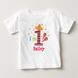 フィエスタ1歳の誕生日かわいいメカラフルキシカン ベビーTシャツ