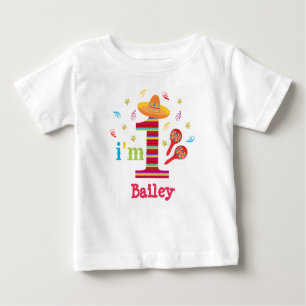 フィエスタ1歳の誕生日かわいいメカラフルキシカン ベビーTシャツ