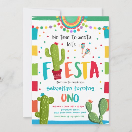 フィエスタ1歳誕生日パーティーメキシコサボテンパーティー 招待状 (正面)