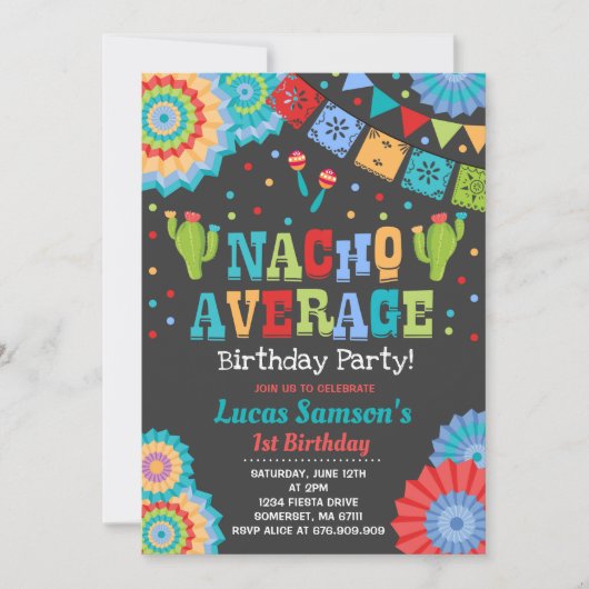 フィエスタ1歳誕生日招待状ナチョ平均パーティー 招待状 (正面)