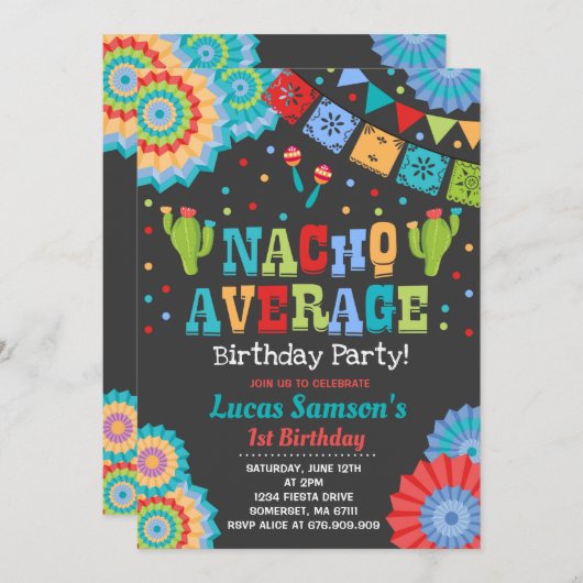 フィエスタ1歳誕生日招待状ナチョ平均パーティー 招待状 (正面/裏面)