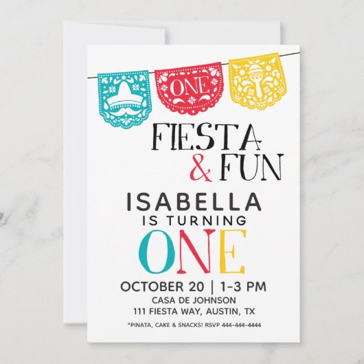 フィエスタ&おもしろいファースト誕生日招待状 招待状 (正面)