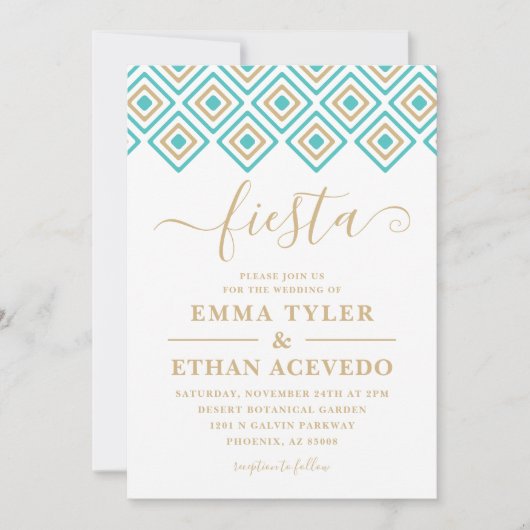 フィエスタ ウェディング 招待状、青と金 招待状 (正面)