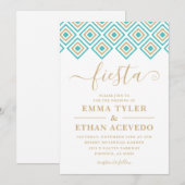 フィエスタ ウェディング 招待状、青と金 招待状 (正面/裏面)