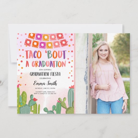 フィエスタ·カクタス·タコスが卒業写真に 招待状 (正面)