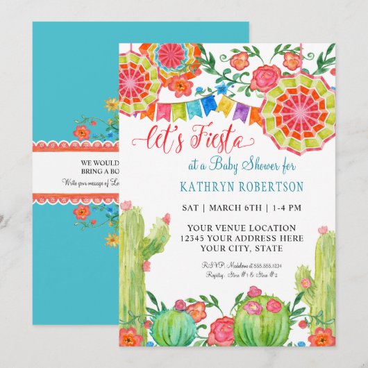 フィエスタ カクタス ベイビー シャワー ボーイ バナー ペナント 招待状 (正面/裏面)