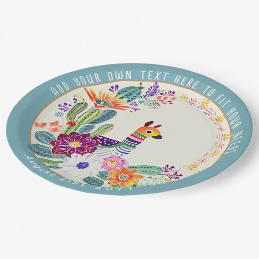 フィエスタ カクタス ラマ フォークフローアーズ パーティー カスタム ペーパープレート (アングル)