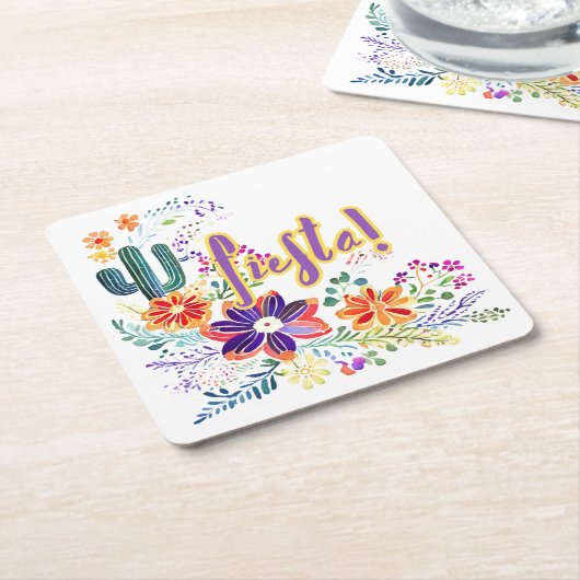 フィエスタ カクティ フォークアート フラワーズ カスタム スクエアペーパーコースター (アングル)