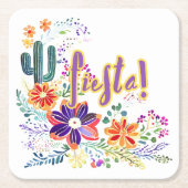 フィエスタ カクティ フォークアート フラワーズ カスタム スクエアペーパーコースター (正面)
